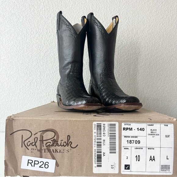Rod Patrick Mens Cowboy Boots 10AA Black Caiman Leather Western Boots Blunt Toe - Picture 12 of 14
